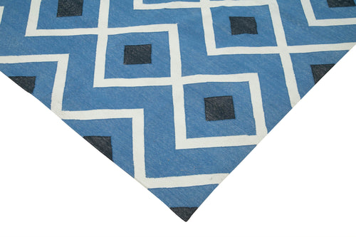Geometric Duri Mavi Geometrik Pamuk Yün El Dokuma Halısı 303x415 Agacan