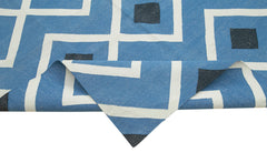 Geometric Duri Mavi Geometrik Pamuk Yün El Dokuma Halısı 303x415 Agacan