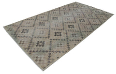 Checkered Kilim Bej Damalı Pamuk Yün El Dokuma Halısı 162x312 Agacan