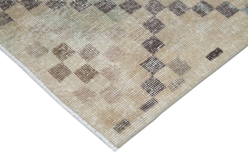 Checkered Kilim Bej Damalı Pamuk Yün El Dokuma Halısı 162x312 Agacan