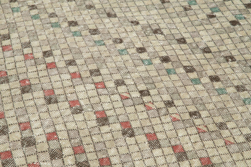 Checkered Kilim Bej Damalı Pamuk Yün El Dokuma Halısı 150x250 Agacan