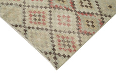 Checkered Kilim Bej Damalı Pamuk Yün El Dokuma Halısı 128x258 Agacan