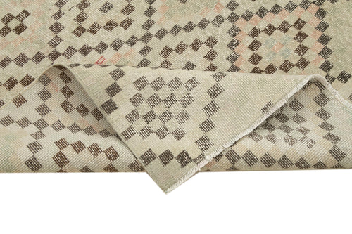 Checkered Kilim Bej Damalı Pamuk Yün El Dokuma Halısı 128x258 Agacan