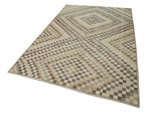 Checkered Kilim Bej Damalı Pamuk Yün El Dokuma Halısı 172x270 Agacan