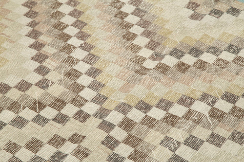 Checkered Kilim Bej Damalı Pamuk Yün El Dokuma Halısı 172x270 Agacan