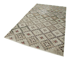 Checkered Kilim Beyaz Damalı Pamuk Yün El Dokuma Halısı 150x281 Agacan