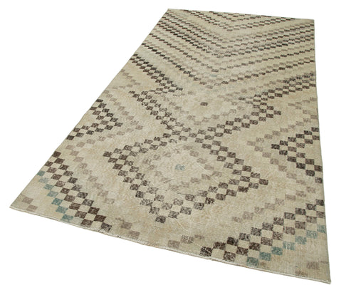 Checkered Kilim Bej Damalı Pamuk Yün El Dokuma Halısı 141x263 Agacan