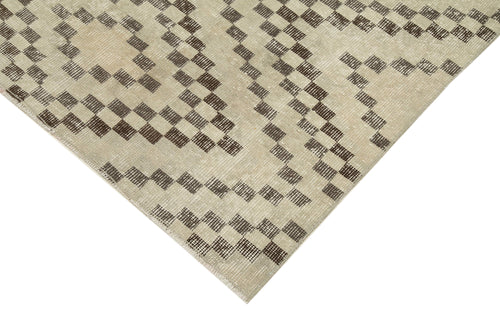 Checkered Runner Bej Geometrik Pamuk Yün El Dokuma Halısı 113x338 Agacan