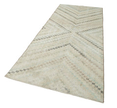 Checkered Runner Bej Geometrik Pamuk Yün El Dokuma Halısı 127x317 Agacan