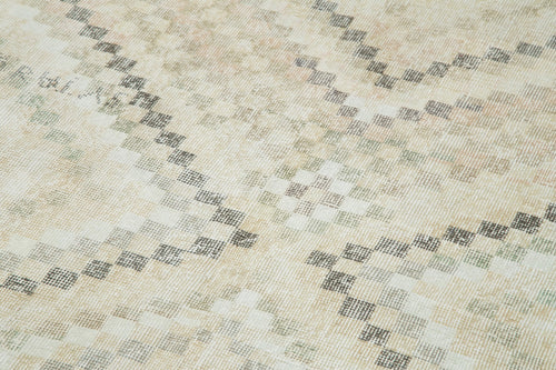 Checkered Runner Bej Geometrik Pamuk Yün El Dokuma Halısı 127x317 Agacan
