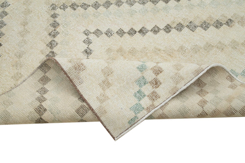 Checkered Runner Bej Geometrik Pamuk Yün El Dokuma Halısı 127x317 Agacan