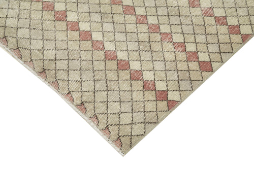 Checkered Kilim Bej Damalı Pamuk Yün El Dokuma Halısı 125x280 Agacan