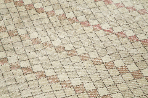 Checkered Kilim Bej Damalı Pamuk Yün El Dokuma Halısı 125x280 Agacan