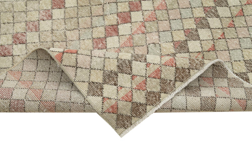 Checkered Kilim Bej Damalı Pamuk Yün El Dokuma Halısı 125x280 Agacan