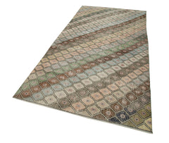 Checkered Runner Beyaz Geometrik Pamuk Yün El Dokuma Halısı 142x300 Agacan