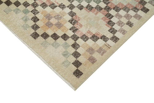 Checkered Kilim Bej Damalı Pamuk Yün El Dokuma Halısı 155x295 Agacan