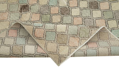 Checkered Kilim Bej Damalı Pamuk Yün El Dokuma Halısı 163x291 Agacan