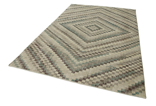 Checkered Kilim Kahverengi Damalı Pamuk Yün El Dokuma Halısı 195x300 Agacan