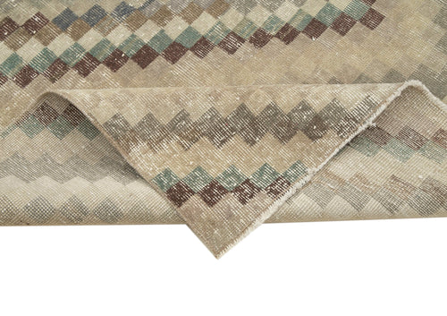 Checkered Kilim Kahverengi Damalı Pamuk Yün El Dokuma Halısı 195x300 Agacan