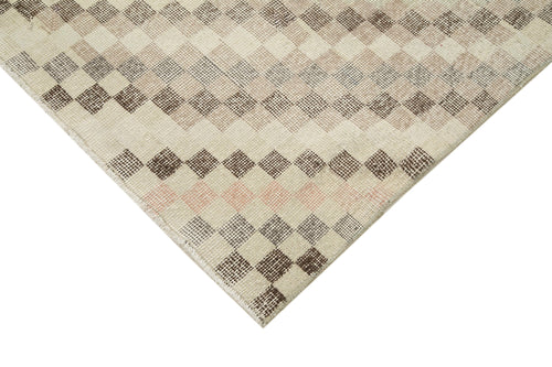 Checkered Kilim Bej Damalı Pamuk Yün El Dokuma Halısı 178x304 Agacan