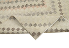 Checkered Kilim Bej Damalı Pamuk Yün El Dokuma Halısı 178x304 Agacan