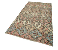 Checkered Kilim Beyaz Damalı Pamuk Yün El Dokuma Halısı 137x285 Agacan