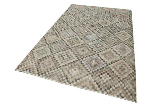 Checkered Kilim Bej Damalı Pamuk Yün El Dokuma Halısı 162x268 Agacan