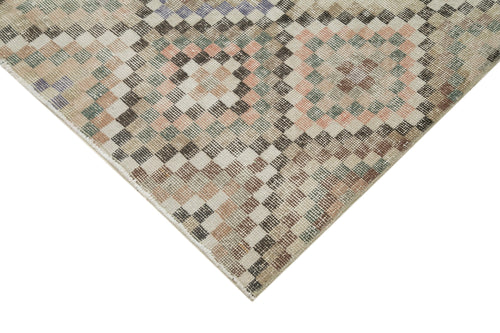 Checkered Kilim Bej Damalı Pamuk Yün El Dokuma Halısı 162x268 Agacan