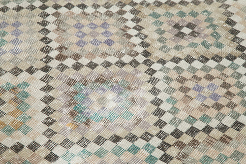 Checkered Kilim Bej Damalı Pamuk Yün El Dokuma Halısı 162x268 Agacan