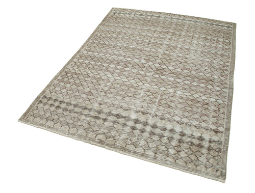 Checkered Vintage Bej Eskitme Pamuk Yün El Dokuma Halısı 144x200 Agacan