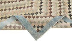 Checkered Kilim Bej Damalı Pamuk Yün El Dokuma Halısı 142x261 Agacan