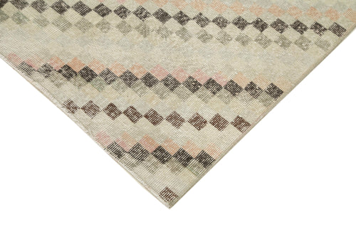 Checkered Kilim Bej Damalı Pamuk Yün El Dokuma Halısı 166x294 Agacan