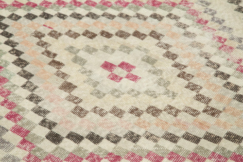 Checkered Kilim Bej Damalı Pamuk Yün El Dokuma Halısı 166x294 Agacan