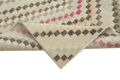 Checkered Kilim Bej Damalı Pamuk Yün El Dokuma Halısı 166x294 Agacan