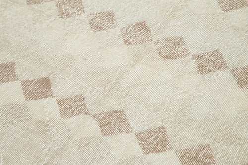 Checkered Runner Bej Geometrik Pamuk Yün El Dokuma Halısı 131x272 Agacan