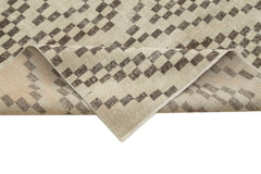 Checkered Runner Bej Geometrik Pamuk Yün El Dokuma Halısı 142x349 Agacan