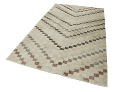 Checkered Kilim Bej Damalı Pamuk Yün El Dokuma Halısı 161x278 Agacan