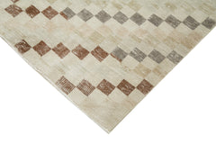 Checkered Kilim Bej Damalı Pamuk Yün El Dokuma Halısı 161x278 Agacan