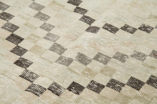 Checkered Kilim Bej Damalı Pamuk Yün El Dokuma Halısı 161x278 Agacan