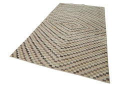 Checkered Kilim Bej Damalı Pamuk Yün El Dokuma Halısı 163x300 Agacan