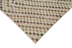 Checkered Kilim Bej Damalı Pamuk Yün El Dokuma Halısı 163x300 Agacan