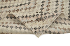 Checkered Kilim Bej Damalı Pamuk Yün El Dokuma Halısı 163x300 Agacan