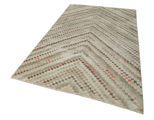 Checkered Kilim Bej Damalı Pamuk Yün El Dokuma Halısı 157x262 Agacan