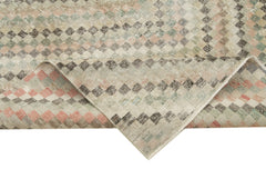 Checkered Kilim Bej Damalı Pamuk Yün El Dokuma Halısı 157x262 Agacan