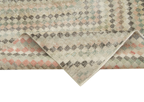 Checkered Kilim Bej Damalı Pamuk Yün El Dokuma Halısı 157x262 Agacan