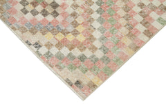 Checkered Kilim Bej Damalı Pamuk Yün El Dokuma Halısı 116x270 Agacan