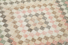 Checkered Kilim Bej Damalı Pamuk Yün El Dokuma Halısı 116x270 Agacan