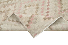 Checkered Runner Bej Geometrik Pamuk Yün El Dokuma Halısı 114x316 Agacan