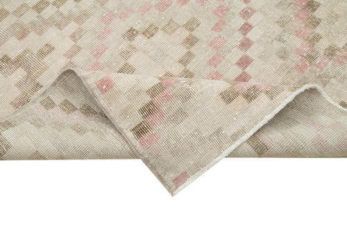 Checkered Runner Bej Geometrik Pamuk Yün El Dokuma Halısı 114x316 Agacan