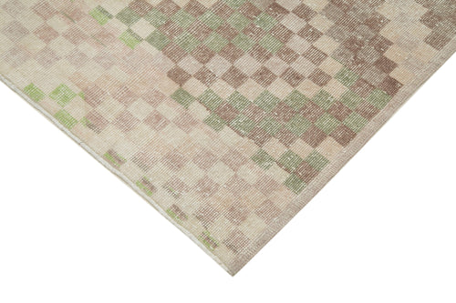 Checkered Kilim Beyaz Damalı Pamuk Yün El Dokuma Halısı 132x290 Agacan